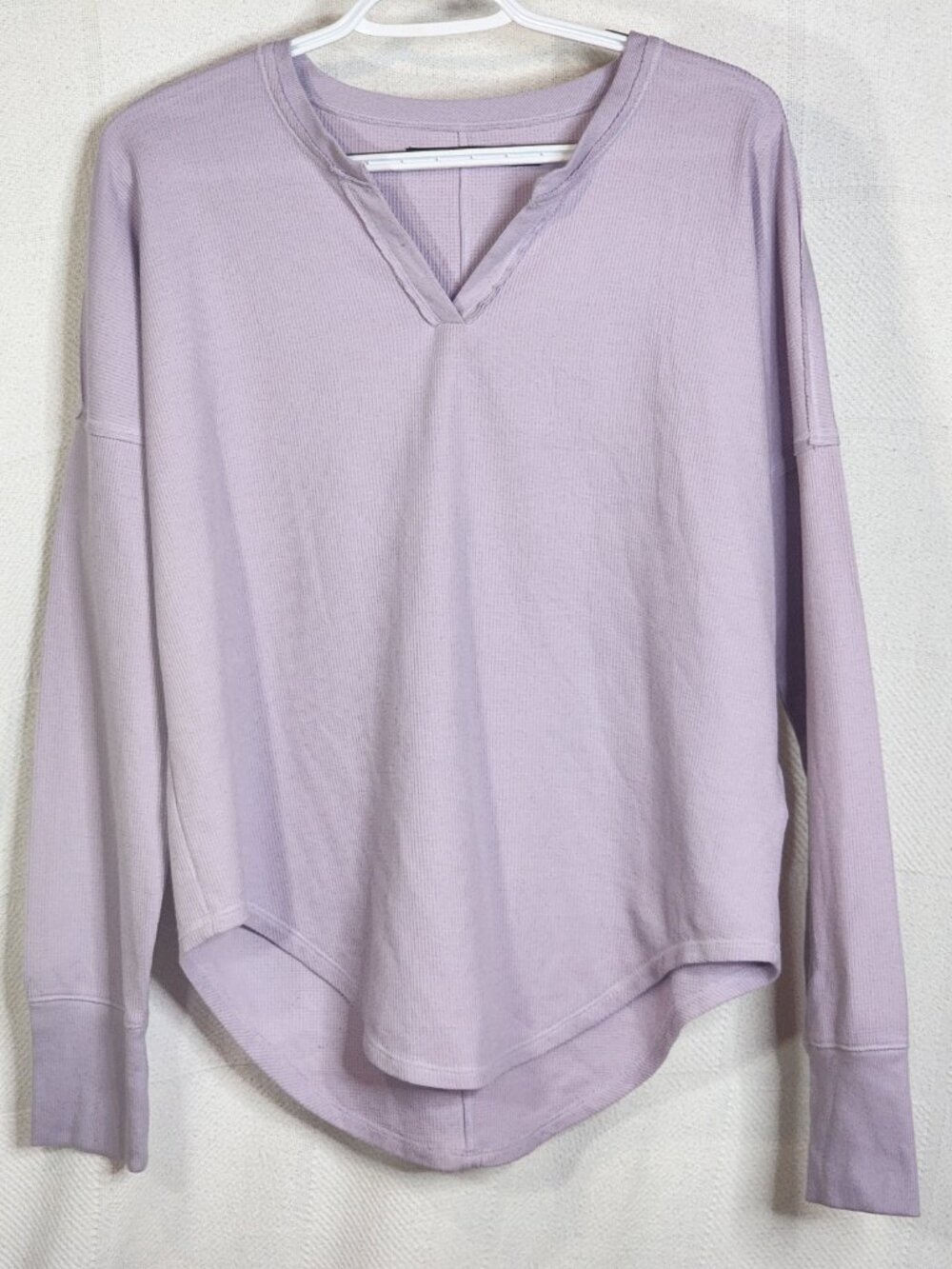 Calvin Klein Jeans Lilac Cotton Poly Elastane Waffle Knit LS V-Neck Top Size L
